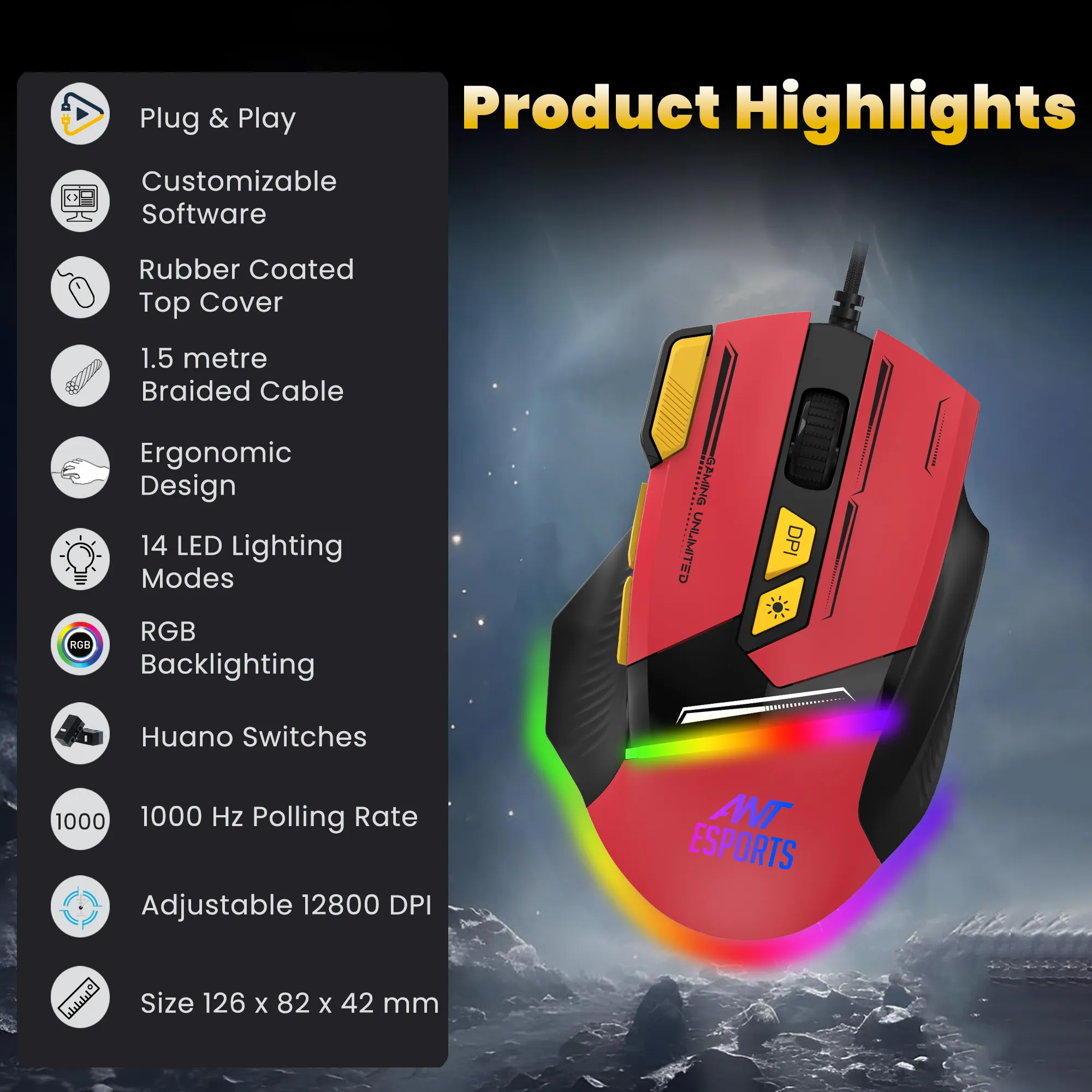 Ant Esports Wired Gaming Mouse RGB GM333 Red view 3